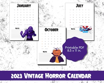 2023 Vintage Halloween Calendar // Printable Calendar PDF // Digital Download // Monthly Calendar // Halloween Calendar // Horror Calendar