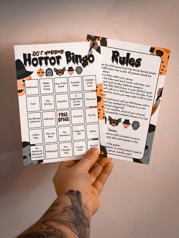 80's Horror Bingo // Halloween Bingo // Halloween Party Games // Halloween Games // Horror Movies