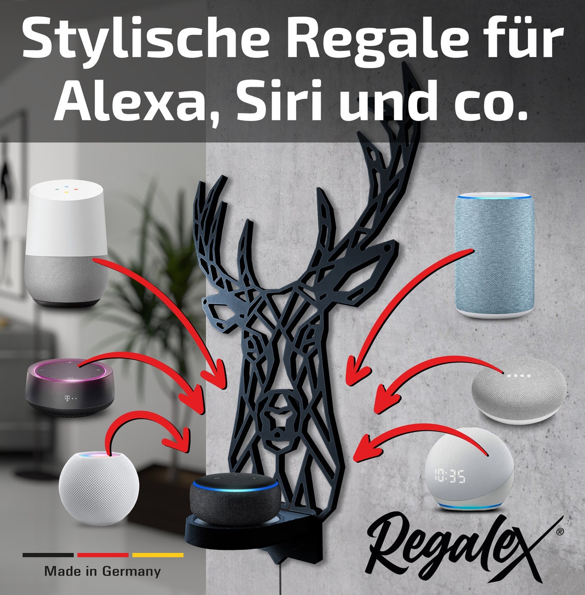 Deer Stylish Shelf for Echo Alexa Siri and Co. Wall Mount Etsy