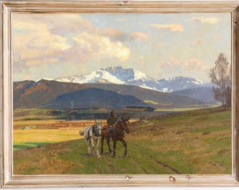 Livraison gratuite - impression d'art équitation dans les collines - bel art de paysage d'hiver - peinture de paysage de montagne - art allemand du 20e siècle