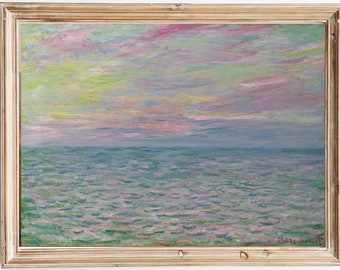 FREE SHIPPING - Purple Sky Seascape Vintage Oil Painting - Impressionism Ocean During Sunset Art Print - Beautiful French Impressionist Art