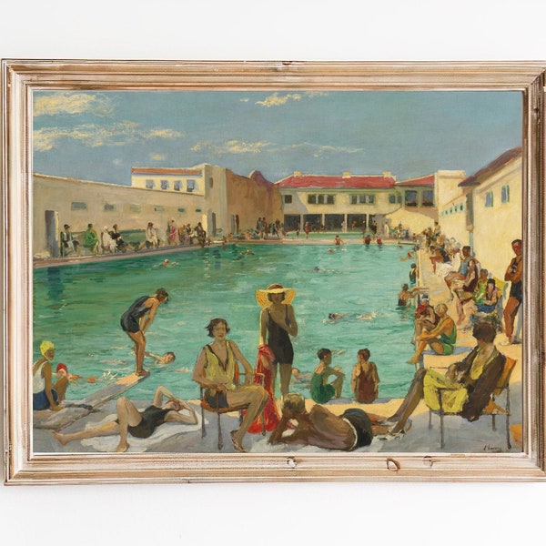 KOSTENLOSER VERSAND - Florida Schwimmbad Gemälde - Sonniger Sommertag Kunst - Schwimmen im Pool Kunstdruck - Sommertag Wanddekor
