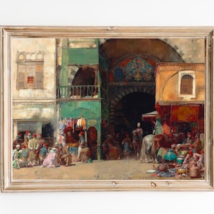 FREE SHIPPING - Istanbul Bazaar Entrance Art Print - Turkish Market Vintage Painting - Istanbul Street Scenery Art