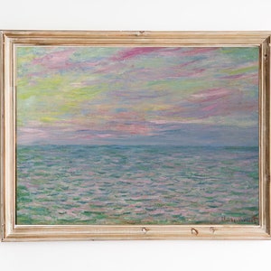 FREE SHIPPING - Purple Sky Seascape Vintage Oil Painting - Impressionism Ocean During Sunset Art Print - Beautiful French Impressionist Art