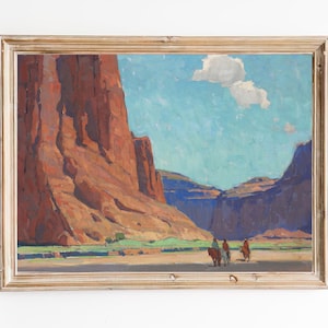 FREE SHIPPING - Riding In The Canyon Oil Painting - Grand Canyon Vintage Art - Arizona Desert Western Art Print
