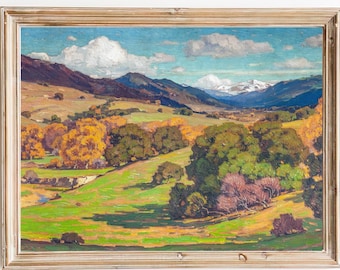 FREE SHIPPING - California Landscape Oil Painting - American Mountains Vintage Art Print - Fall Season Landscape Painting