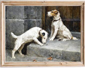 FREE SHIPPING  / Two White Fox Terriers Vintage Painting  / Fox Terrier Dogs Art Print  / Beautiful Small Dogs Art Print