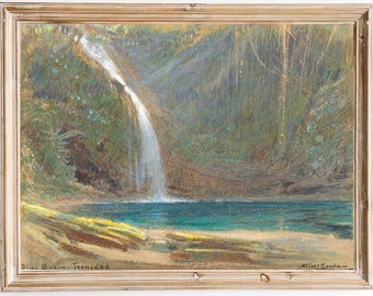 FREE SHIPPING - Caribbean Island Exotic Waterfall Painting - Beautiful Waterfall Art Print - Trinidad Island Landscape Painting