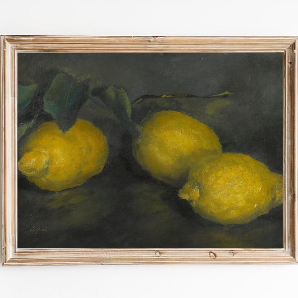 FREE SHIPPING - Vintage Lemons Oil Painting - Still Life Kitchen Fruit Painting - Lemons Yellow Kitchen Wall Decor - Vintage Fruit Art Print