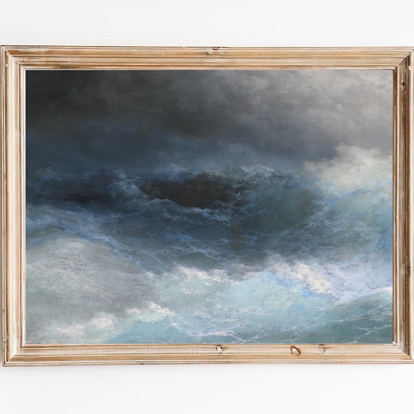 LIVRAISON GRATUITE - Stormy Sea Oil Painting - Sea At Night vintage Art Print - Ocean Storm Art Print - Wild Sea Waves Wall Art Print
