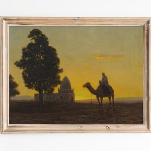 LIVRAISON GRATUITE Peinture de paysage du désert africain Balade à dos de chameau à travers lart du désert Art du paysage arabe la nuit image 1