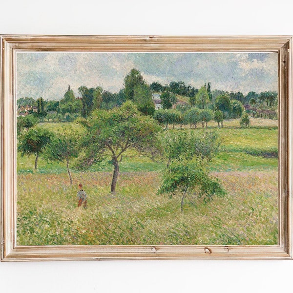 LIVRAISON GRATUITE - Apple Tree Green Field vintage Impressionnisme Peinture - Classic Green Village Garden Wall Art Print - Apple Tree Art Print