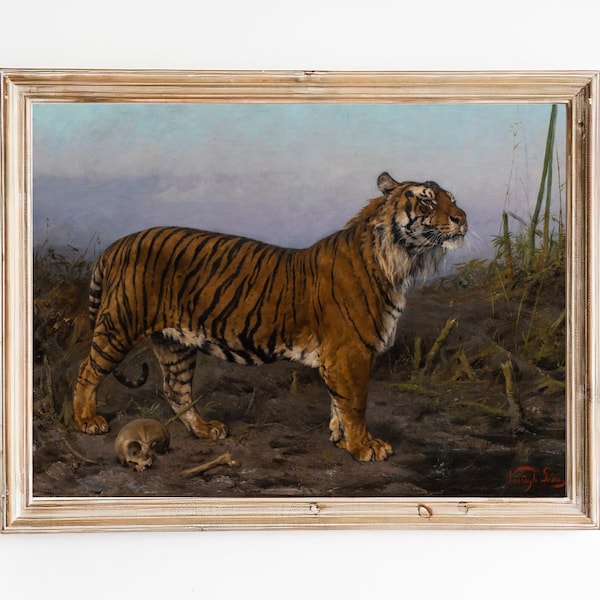 LIVRAISON GRATUITE - Tigre mortel marchant sur les os Art Print - peinture à l’huile de tigre vintage - Art mural d’animaux sauvages