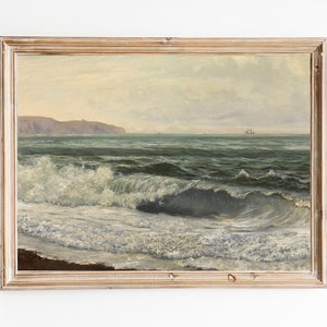 FREE SHIPPING - Vintage Sea Beach Oil Painting - Sea Waves On The Sand Beach Art Print - Old Seascape Painting