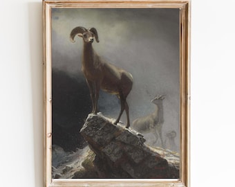 Bergziege Landschaft Poster | Vintage Tierportrait-Kunst
