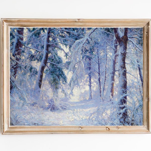 FREE SHIPPING - Snow Covered Trees Painting Print - Winter Forest Landscape Painting - Beautiful Winter Scenery Art Print