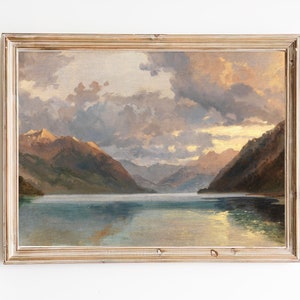 FREE SHIPPING - Vintage Lake Scenery Art - Beautiful Lake Oil Painting - Mountain Lake Landscape Painting
