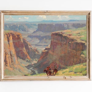 FREE SHIPPING - Grand Canyon Painting- Western American Landscape Painting- Horse Riding Western Print- Arizona Landscape Art