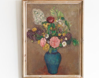 LIVRAISON GRATUITE - Vintage 19ème siècle Vase de fleurs Peinture à l’huile - Salon Flower Wall Art - Classic Flower Art Print