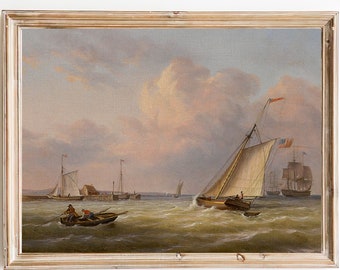 FREE SHIPPING  / Boats Sailing Atlantic Ocean Art Print / Philadelphia Harbor Painting / Ships Vintage Seascape Painting