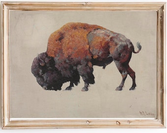American Buffalo Hand Painted Impressionist Bison Bull Oil Painting On Canvas