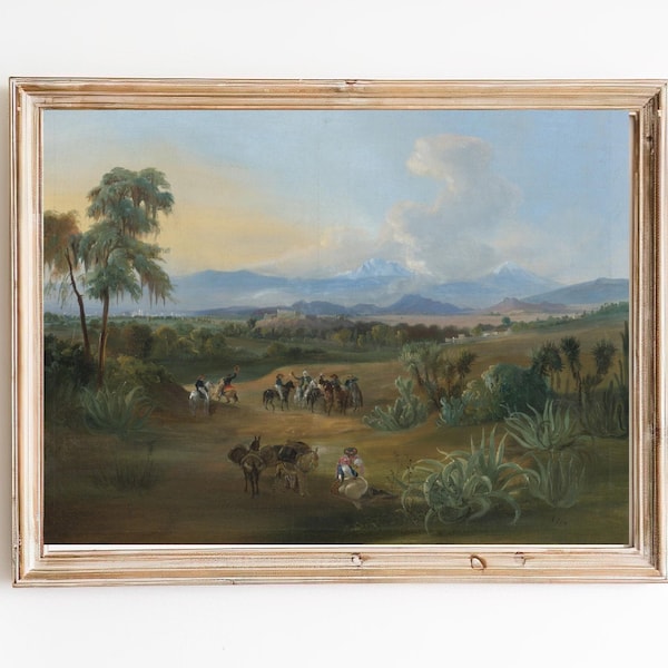 FREE SHIPPING  - Mexican Donkey Riders Vintage Landscape Art - Latin American Landscape Art Print