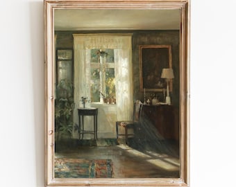 FREE SHIPPING - Beautiful Old House Interior Painting - Sunlight Shining Through The Window Art Print - Rustic Home Interior Wall Decor