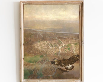 FREE SHIPPING - Vienna Bird View Vintage Painting - Vienna Panorama Art Print - Birds in Flight Art Print - Eagle View Cityscape Painting