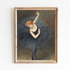 FREE SHIPPING  / Ballerina In Black Dress Dancing Painting / Female Classic Portrait / Classic Ballet Art / Ballet Dancer Wall Decor