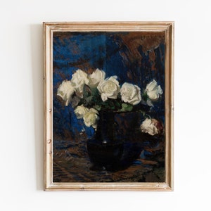 FREE SHIPPING - White Roses Vintage Art Print - Still Life Flower Painting