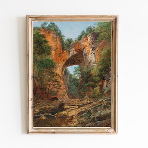 FREE SHIPPING  / Virginia Nature Landscape Painting / Realism Virginia Art Print / Natural Bridge Art / Natural Rocks and Trees Scenery Art
