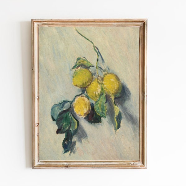 FREE SHIPPING - Still Life Lemons Oil Painting - Fruit Still Life Kitchen Wall Art - Living Room Fruit Painting