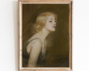 LIVRAISON GRATUITE - vintage Portrait d’une jeune actrice - Blonde Woman Portrait Art Print - Girl In a Dress Painting