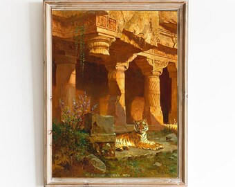 Vintage Tiger Art Print – Resting in Roman Ruins