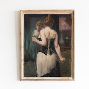 FREE SHIPPING - Vintage Female Oil Portrait - Woman Getting Dressed Art Print - 19th Century Woman Portrait Painting