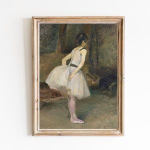 FREE SHIPPING - Ballerina in White Dress Vintage Portrait- Young Ballet Dancer Print- Girl Room Wall Art