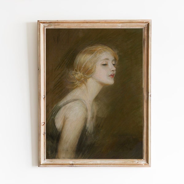 LIVRAISON GRATUITE - vintage Portrait d’une jeune actrice - Blonde Woman Portrait Art Print - Girl In a Dress Painting