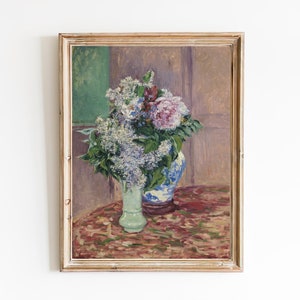 FREE SHIPPING Lily Flower Vase Vintage Oil Painting Colorful Flowers Wall Art Print French Impressionism Classic Flower Painting image 1