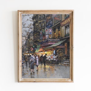 送料無料 - パリの賑やかな通りの油絵 - 美しいフランスの街並みの絵画 - 夜のパリの壁アートプリント