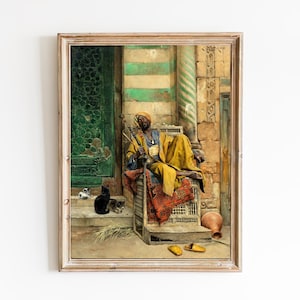 ENVÍO GRATIS - Shisha Smoker Vintage Portrait Art - Pintura de paisaje oriental - Pintura de retrato tradicional de Medio Oriente