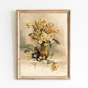 GRATIS VERZENDING - gele Jonquille bloemen Vintage schilderij - rustieke stilleven bloem Art Print