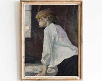 FREE SHIPPING - Portrait Of A Young Girl Looking Out The Window - Vintage Woman Oil Painting - 19th Century French Redhead Girl Art Print