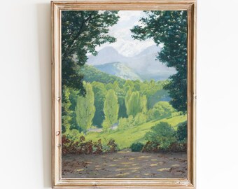 Vintage Spanish Mountain Landscape Art Print – Barcelona Scenery