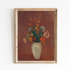 ヴィンテージフランス花静物画アートプリント - 赤い中国の花瓶