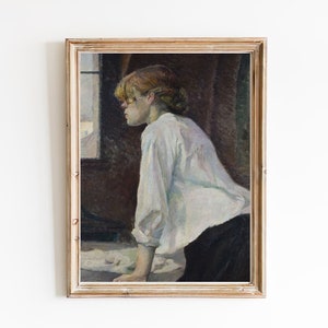 FREE SHIPPING - Portrait Of A Young Girl Looking Out The Window - Vintage Woman Oil Painting - 19th Century French Redhead Girl Art Print