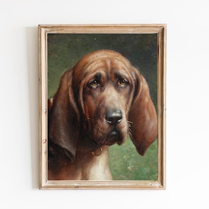 Schöner Hund mit traurigen Augen Vintage Gemälde - Hunde Porträt mit großen Ohren - Bluthund Vintage Porträt - Klassisches Ölgemälde