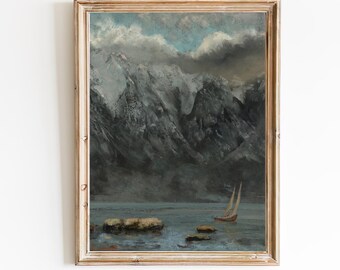 Vintage Winter River Art Print – Sailboat Scenery