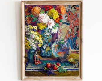 Floral Still Life Art Print – Vintage Asian Motif