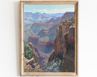 Vintage Grand Canyon Art Print – Red Rocks Landscape Painting