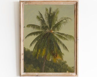 LIVRAISON GRATUITE - impression d’art de palmier vintage - Peinture à l’huile de palmier vert en Afrique - Art mural d’arbre vert du 19ème siècle